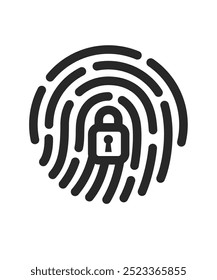 Huella digital con icono lineal de bloqueo. Medida de seguridad, prevención del delito, control de identidad, concepto de lectura electrónica. elemento de Diseño gráfico. Aislado sobre fondo blanco. Ilustración vectorial