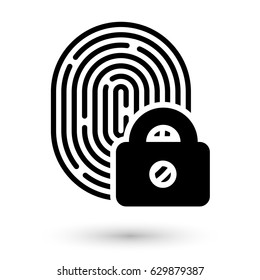 Fingerprint with lock linear icon. Security measure, preventing crime, checking identity, electronic reading concept. Graphic design element. Isolated on white background. Vector illustration