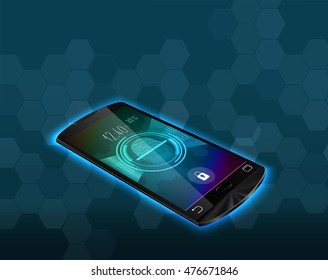 Fingerprint lock scanning in smartphone .Vector illustration 