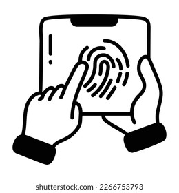 Fingerprint lock screen, icon vector in sketchy style 
