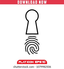  Fingerprint Lock. Security Outline. Vector Icon in flat design.Isolated.