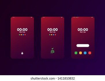 Fingerprint Lock Set on Smartphone with Security User Interface User Experience UI Vector Illustration