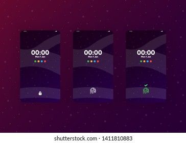Fingerprint Lock Set on Smartphone with Security User Interface User Experience UI Vector Illustration