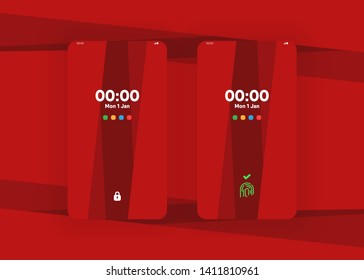 Fingerprint Lock Set on Smartphone with Security User Interface User Experience UI Vector Illustration