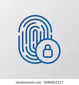 Fingerprint with lock simple icon vector. Flat design. Paper cut design. Cutted blue symbol with shadow. Gray background.ai