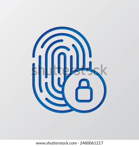 Fingerprint with lock simple icon vector. Flat design. Paper cut design. Cutted blue symbol with shadow. Gray background.ai