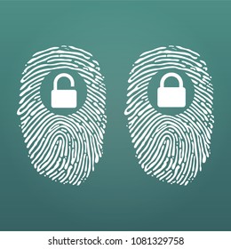 Fingerprint with lock unlock. Cyber security and Hacking Concept. Vector illustration isolated on modern Background.