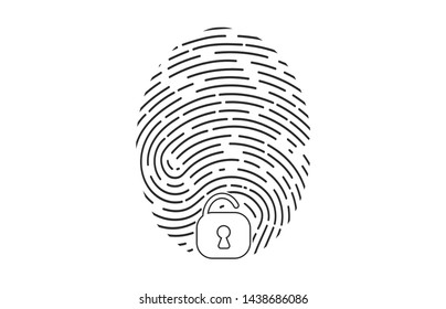 Fingerprint Logo. Fingerprint icon identification. Security and surveillance system element. Recognition biometric interface. Scanning fingerprints isolated on white background.