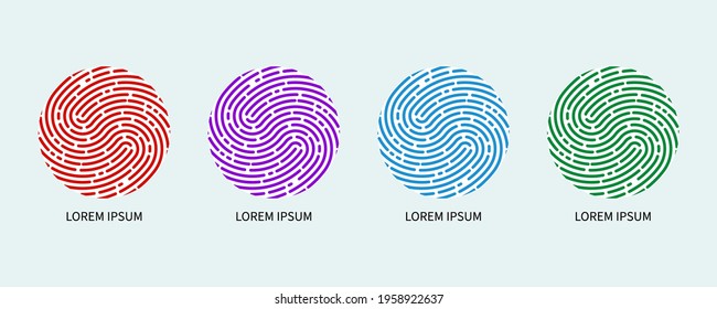 Fingerprint logo. Security concept. Digital  authentication icon. Biometric authorization. Identification. Set of isolated fingerprint sign on white background