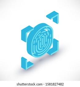 Fingerprint loop blue isometric icon with shadow isolated on white background. 3d data internet security symbol, web protection sign. Vector illustration