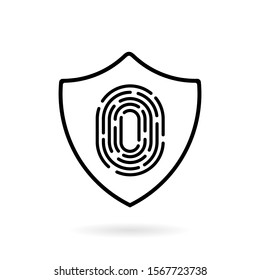 Fingerprint loop icon with lock sign inside. Concept of personal data protection. App security. Flat vector icon.