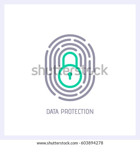 Fingerprint loop icon with lock sign inside. Concept of personal data protection. App security. Flat vector icon.