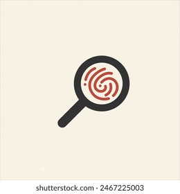 fingerprint in magnifying glass icon, crime investigation. criminal identity technology. evidence find. spy tool. Stock vector illustration isolated on white background.