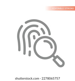 Fingerprint and magnifying glass line vector icon. Crime or investigation outline symbol.