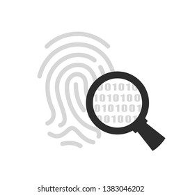 Fingerprint and magnifying glass vector icon isolated on white background