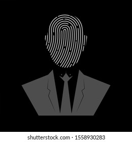 Fingerprint man or human silhouette. Digital security authentication concept. Biometric authorization. Identification. id