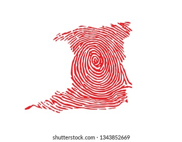 Fingerprint map of Trinidad and Tobago designed with red thumbprint details. Vector lovely geographic abstraction of map of Trinidad and Tobago with red finger imprint.