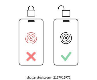 Fingerprint method for access. Biometric data scanning concept. Level of privacy on smartphone or computer. Database or personal data security. Thumbprint sign in identification vector illustration.