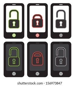 Fingerprint mobile technology set in vector