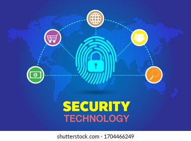 Fingerprint network cyber security background. Closed Padlock
