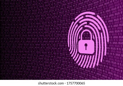 Fingerprint network cyber security background. Closed Padlock