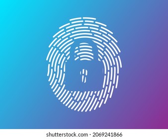 Fingerprint network cyber security background. Closed Padlock