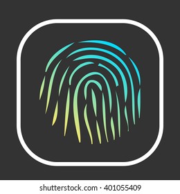 fingerprint on black background. Icon for mobile phone in flat style. Identification of individuals by fingerprints. Vector illustration