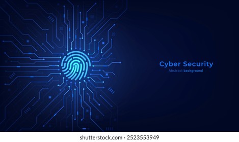 Fingerprint on circuit board. Privacy secure system and network protection technology. Cyber security technology futuristic background. Vector illustration design for banner and template.