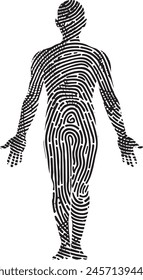 Fingerprint on human body. Black and white vector illustration.