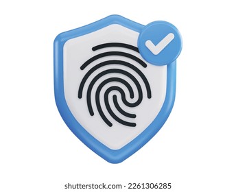 Fingerprint on protect shield 3d rendering vector icon illustration