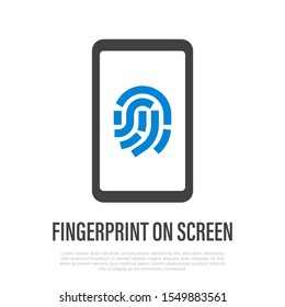 Fingerprint on smartphone screen. Authentication, identification on device thin line icon. Vector illustration.