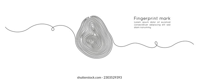 Fingerprint in one continuous line drawing. Abstract password and security finger print id concept in simple linear style. Human unique pattern in editable stroke. Doodle outline vector illustration