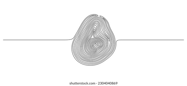 Fingerprint in one continuous line drawing. Abstract password and security finger print id concept in simple linear style. Human unique pattern in editable stroke. Doodle vector illustration