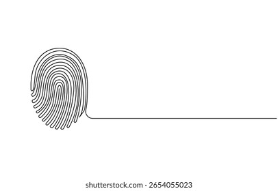 Impressão digital One Line Art, Impressão digital em arte de linha contínua, conceito minimalista de segurança, ícone de impressão digital de linha única para conceitos de segurança e identificação
