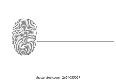 Impressão digital One Line Art, Impressão digital em arte de linha contínua, conceito minimalista de segurança, ícone de impressão digital de linha única para conceitos de segurança e identificação
