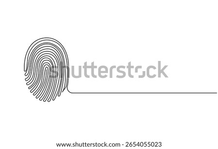 Fingerprint One Line Art, Fingerprint in continuous line art, minimalistic concept of security, Single-line fingerprint icon for security and identification concepts
