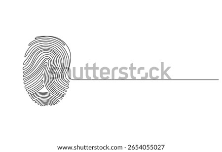 Fingerprint One Line Art, Fingerprint in continuous line art, minimalistic concept of security, Single-line fingerprint icon for security and identification concepts
