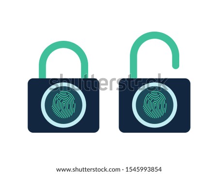Fingerprint with open and close lock,personal protect, secutiry icon,Fingerprint password,vector illustration