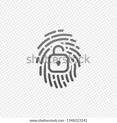 Fingerprint with open lock, personal protect, secutiry icon. On grid background