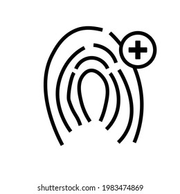 Fingerprint outline vector icon. Authorisation concept. Identification element. Touch printout. Flat simple line design illustration.