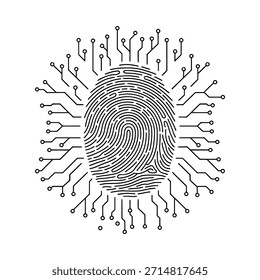 A fingerprint overlaid with circuit patterns represents digital security and personal identification.