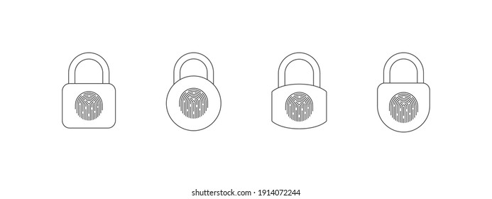 Fingerprint padlock icons set. Fingerprint lock or unlock. Locked and unlocked modes. Linear icons. Vector illustration