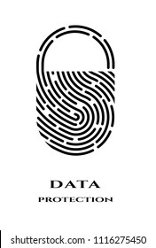 Fingerprint padlock logo, sign.