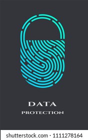 Fingerprint padlock logo, sign on a dark background.