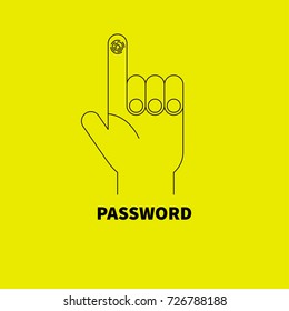Fingerprint as password. Data protection. Identification of person. Vector illustration
