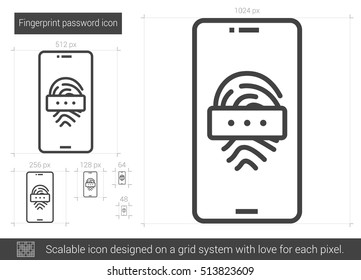 Fingerprint password vector line icon isolated on white background. Fingerprint password line icon for infographic, website or app. Scalable icon designed on a grid system.