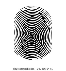 Patrón de huellas digitales, líneas claras y giros. Humano huella digital. Icono, pictograma, logotipo. Ilustración en blanco y negro. Vector aislado en un fondo blanco. Concepto de seguridad. Impresión