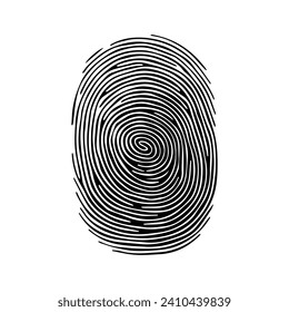 Fingerabdruck-Muster, klare Linien und Schwenken. Menschlicher Daumendruck. Symbol, Piktogramm, Logo. Schwarz-Weiß-Illustration. Vektorgrafik einzeln auf weißem Hintergrund. Sicherheitskonzept.