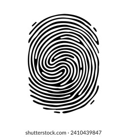 Patrón de huellas digitales, líneas claras y giros. Humano huella digital. Icono, pictograma, logotipo. Ilustración en blanco y negro. Vector aislado en un fondo blanco. Concepto de seguridad.
