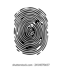 Fingerprint pattern, clear lines and swirls. Human thumbprint. Icon, pictogram, logo. Vector isolated on a white background. Security concept. Black and white illustration